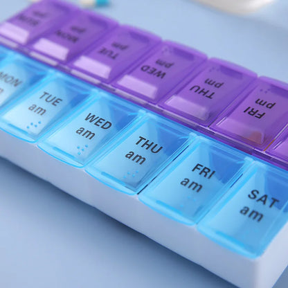 JUSTLANG Weekly 14 Grids 7 Days Pill Box Portable Travel  Cases Organizer Pill Container Storage Tablets Vitamin Medicine