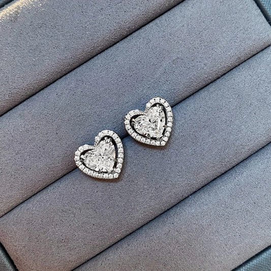 Heart Shaped Cubic Zirconia Stud Earrings for Women Temperament Love Earrings Wedding Luxury Fashion Lady's Ear Jewelry