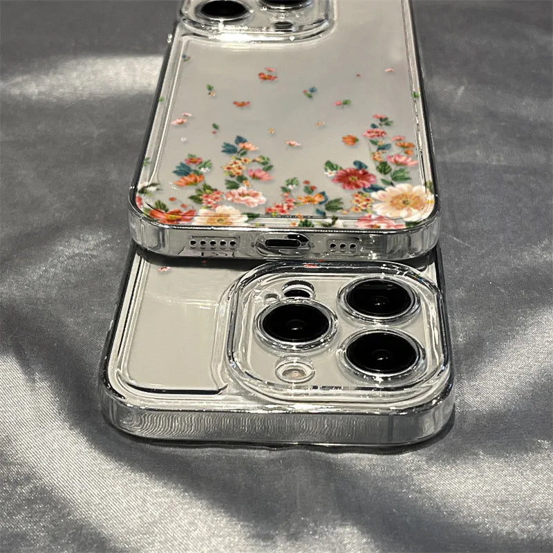 Flower Phone Case For iPhone 16 13 15 11 12 14 17 Pro Max Air 16E XS XR 7 8 SE Shockproof Transparent Cover Silicone Soft Fundas