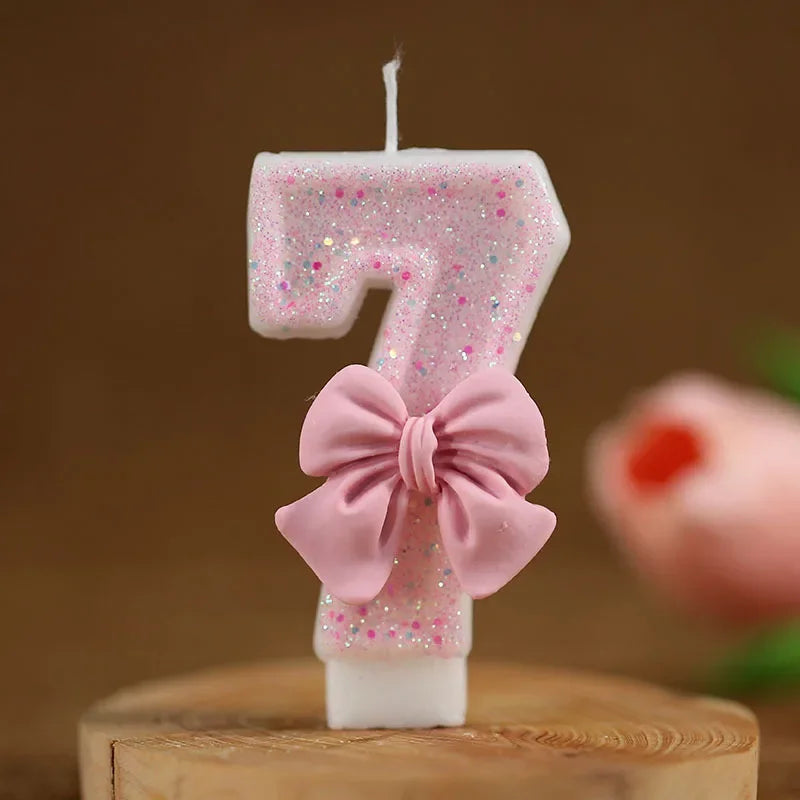 Cute Pink Bow 3D Number Cake Candles for Birthday Party Decorations Birthday Decoration  Cake Decorating Tools