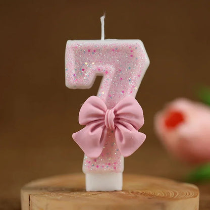 Cute Pink Bow 3D Number Cake Candles for Birthday Party Decorations Birthday Decoration  Cake Decorating Tools