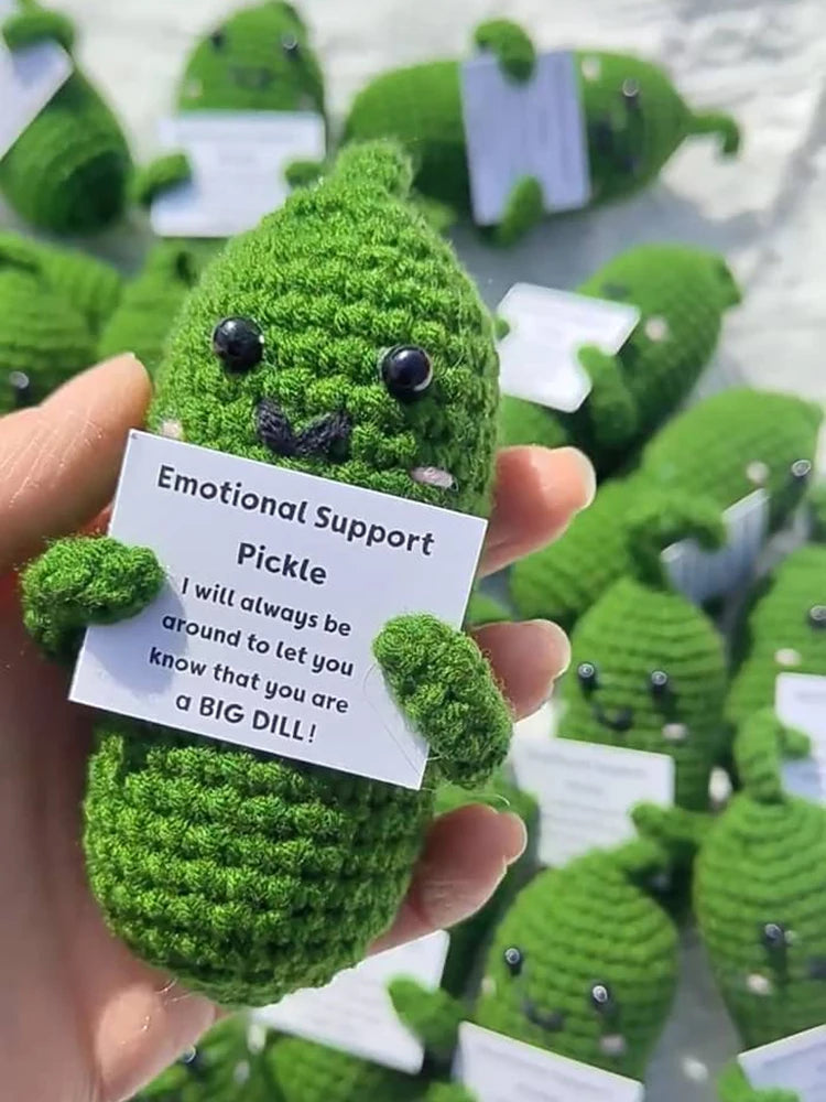 Cute Handmade Plush Doll Knitted Cucumber Décor with Positive Message Valentine's Day New Year Birthday Gift for Kid and Couples
