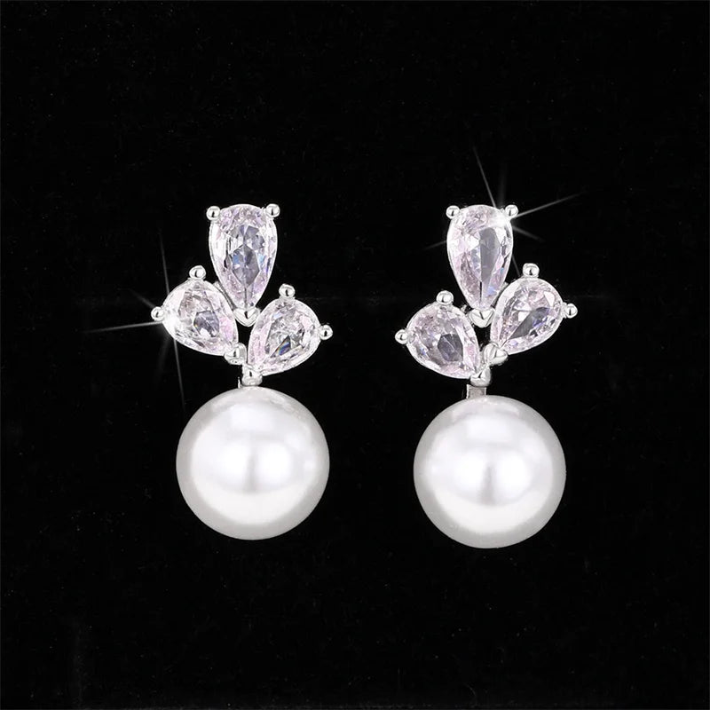 Luxury CZ Imitation Pearl Earrings for Women Silver Color Temperament Elegant Lady Earrings Wedding Party Fashion Jewelry