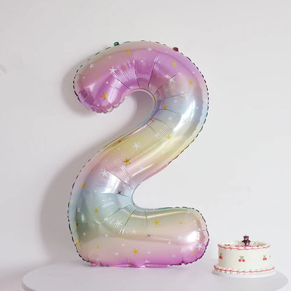 Digital Number Balloon, Aluminum Foil, Gradient Rainbow, Birthday Party, Wedding, Christmas Decoration, 40"
