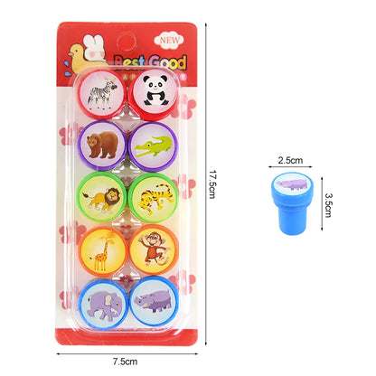 10pcs Cartoon Animal Unicorn Self-ink Stamps Toy Kids Birthday Party Favors Goodie Bag Pinata Fillers Boy Girl Christmas Gift