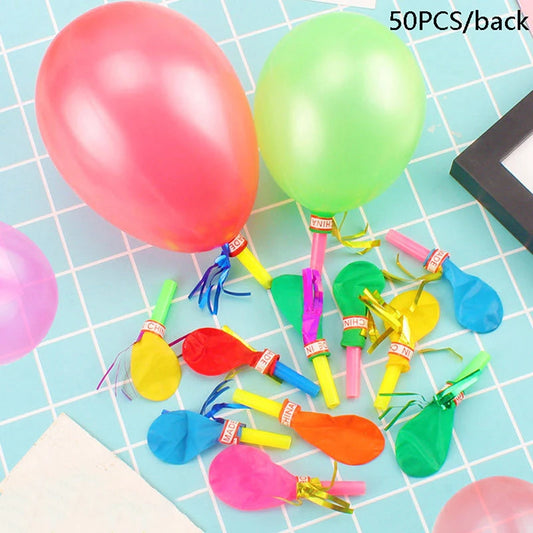 50pcs Gold Thread Balloon Whistle Kids Birthday Party Favor Pinata Filler Easter Children's Day Carnival Party Favor Decoration