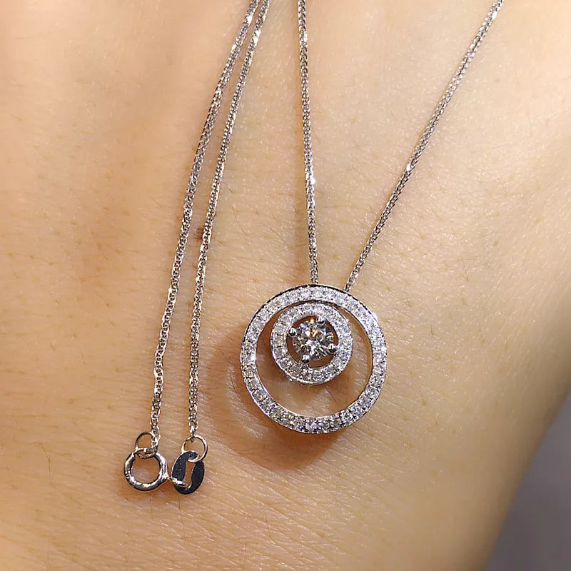 Dazzling Circle Pendant Necklace Women Fashion Luxury Bridal Wedding Necklace Versatile Girls Neck Accessories Jewelry