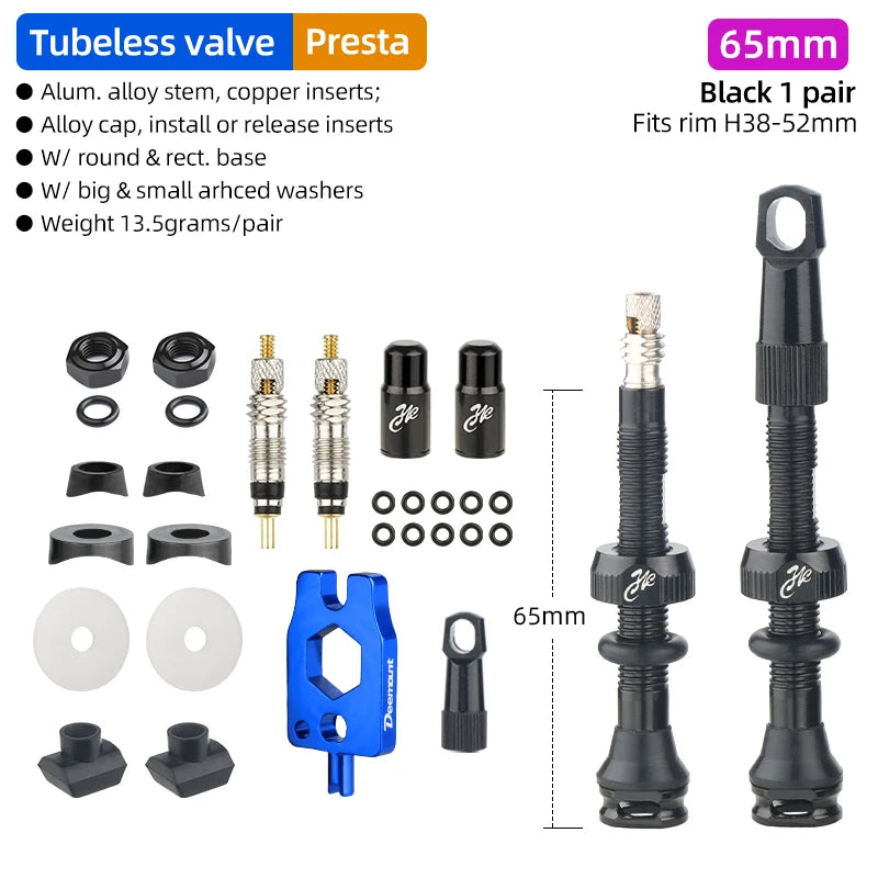 Bicycle Tubeless Tire Valve Carbon Rim Presta Valves 40 50 65 80mm F/V Nipple Detachable Brass Core W/Cap For MTB Bike Air Valve