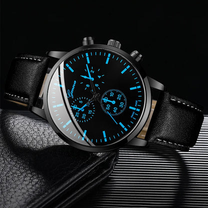 3PCS Fashion Men Business Watches Casual Leather Band Analog Male's Quartz Watch Necklace Bracelet Set Relogios Masculino