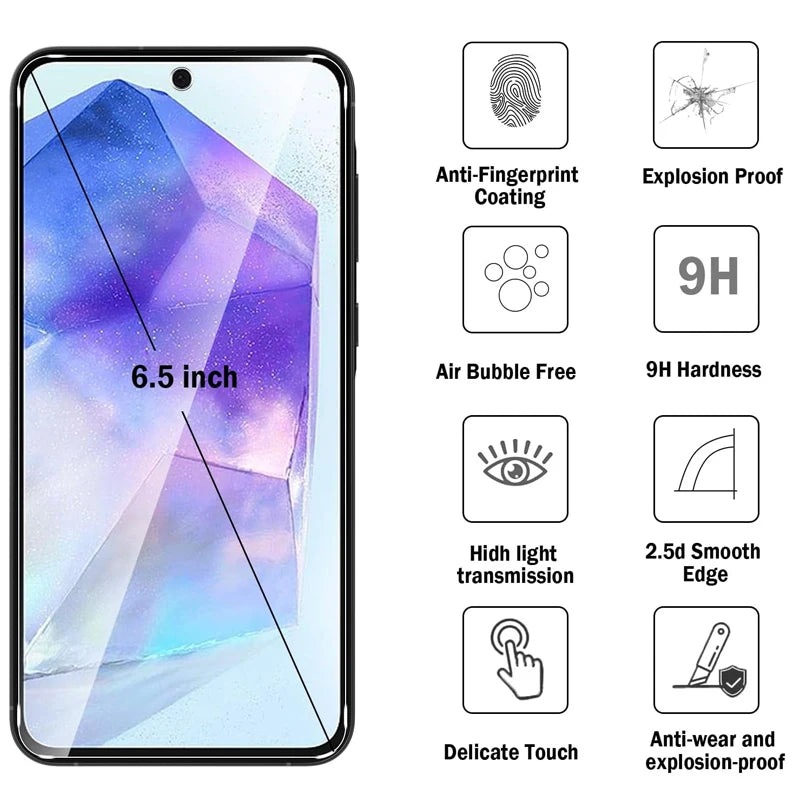 for Samsung A55 A56 Tempered Glass Screen Protector for Samsung Galaxy A55 A54 A14 A35 A34 A51 A52 A52S A36 A15 A16 A25 S24 S25