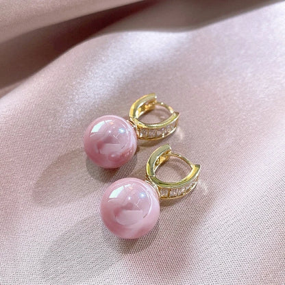 White/Pink Round Imitation Pearl Earrings for Women Gold Color Temperament Lady's Accessory Wedding Party Trendy Jewelry