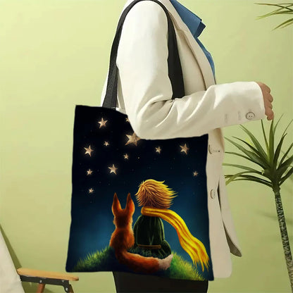 Linen Bag The Little Prince Series Print Lightweight Shoulder Bag Versatile Shopping Bag Holder Handbag