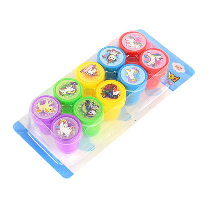 10pcs Cartoon Animal Unicorn Self-ink Stamps Toy Kids Birthday Party Favors Goodie Bag Pinata Fillers Boy Girl Christmas Gift