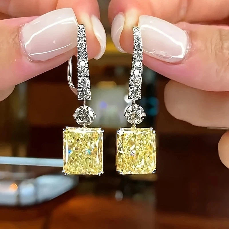 Temperament Yellow CZ Dangle Earrings for Women Modern Fashion Newly Designed Bridal Wedding Earrings Luxury Lady Jewelry