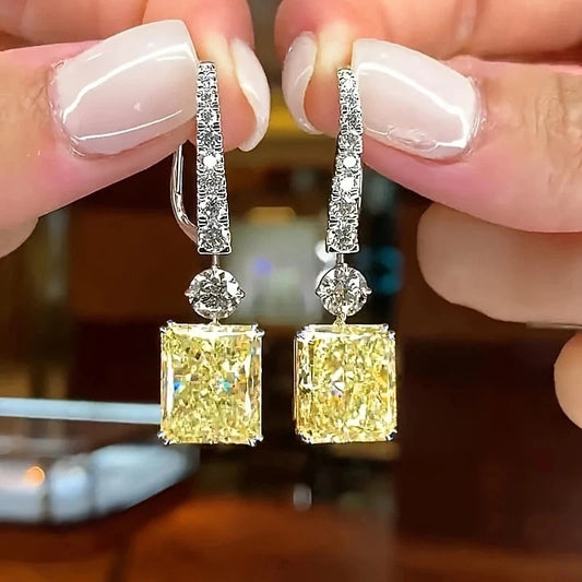 Temperament Yellow CZ Dangle Earrings for Women Modern Fashion Newly Designed Bridal Wedding Earrings Luxury Lady Jewelry