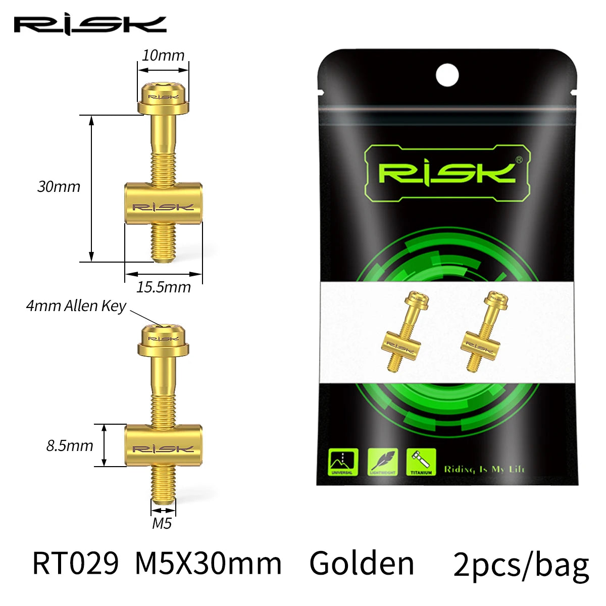 Risk 2pcs M5*30/40mm Titanium alloy Bicycle Seat Post Fixing Bolts MTB Road bike Seatpost Saddle Fixed Screws