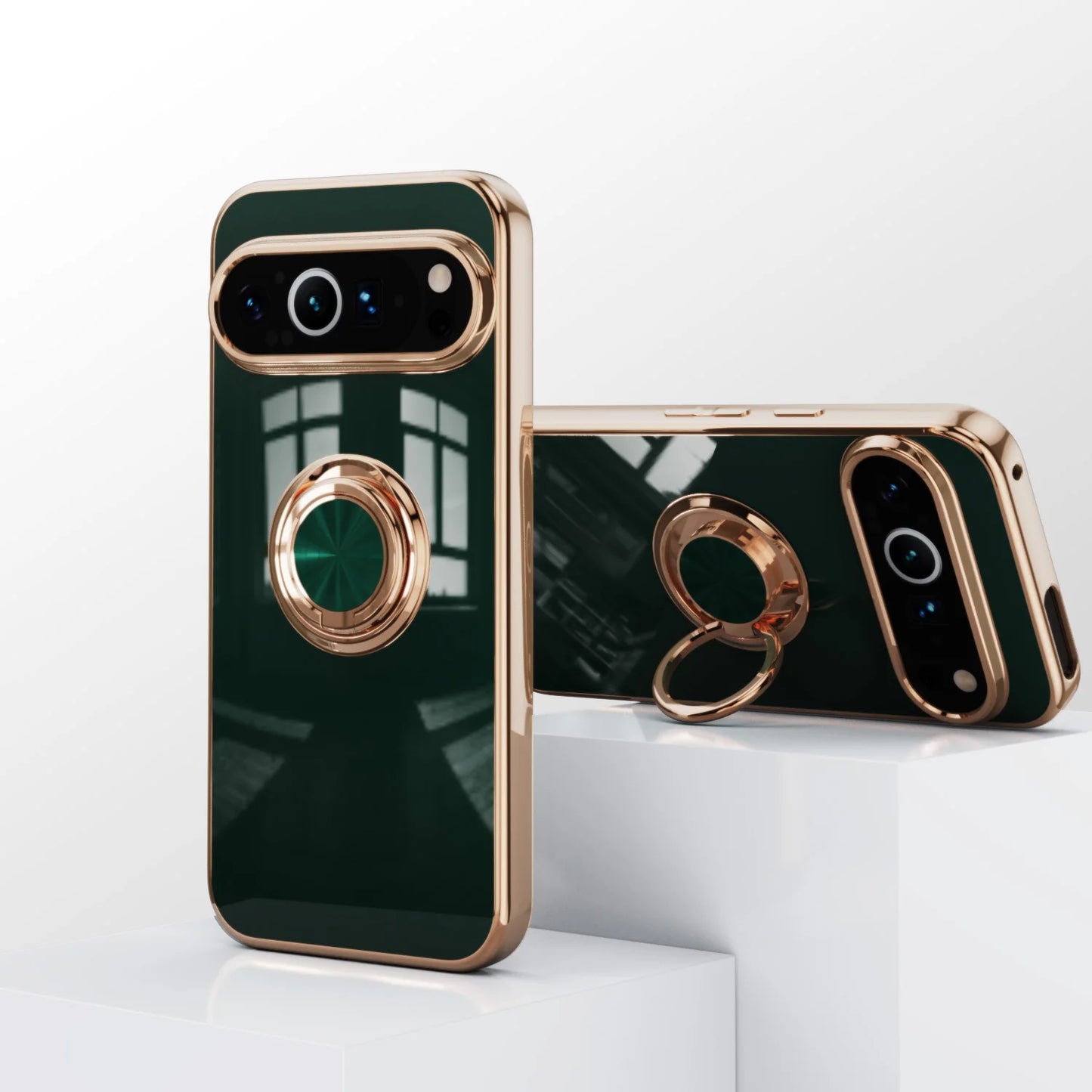 Flexbile Shockproof Plating Ring Holder Phone Case For Google Pixel 9 Pro XL 8A 8 Pro Cover Stand Back Shell Capa Funda Coque