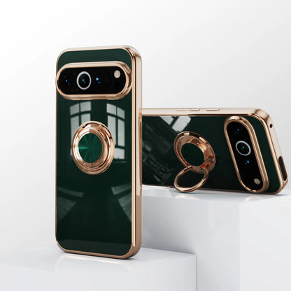 Flexbile Shockproof Plating Ring Holder Phone Case For Google Pixel 9 Pro XL 8A 8 Pro Cover Stand Back Shell Capa Funda Coque