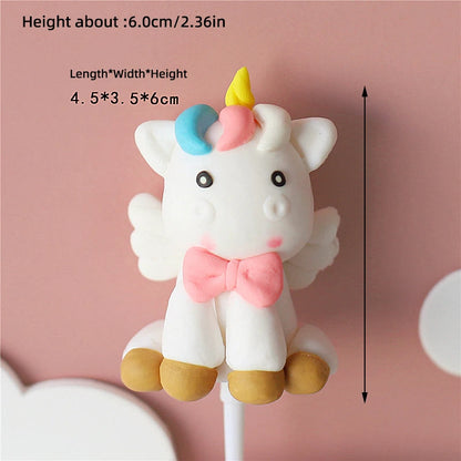 9 pcs unicorn rainbow cake topper unicorn with rainbow clouds stars Happy birthday cake decorations for girls one year old party