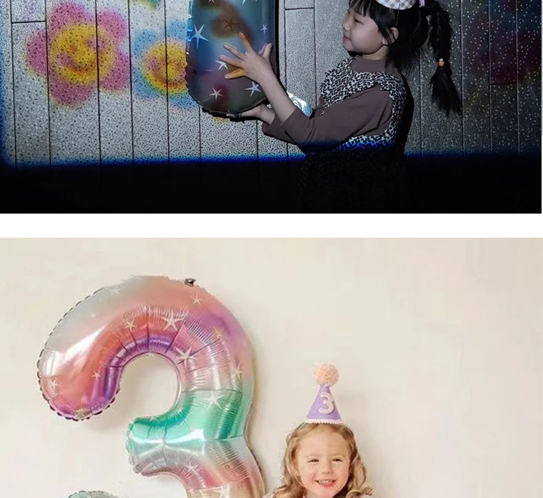 Digital Number Balloon, Aluminum Foil, Gradient Rainbow, Birthday Party, Wedding, Christmas Decoration, 40"