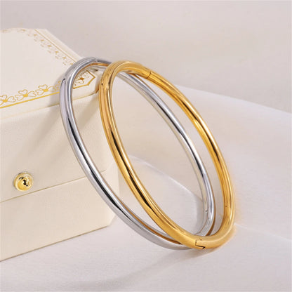 Yupsk Glossy Gold Color Stainless Steel Cuff Bangle for Women Smooth Thin Cylinder Bracelet Exquisite Waterproof Jewelry Gift