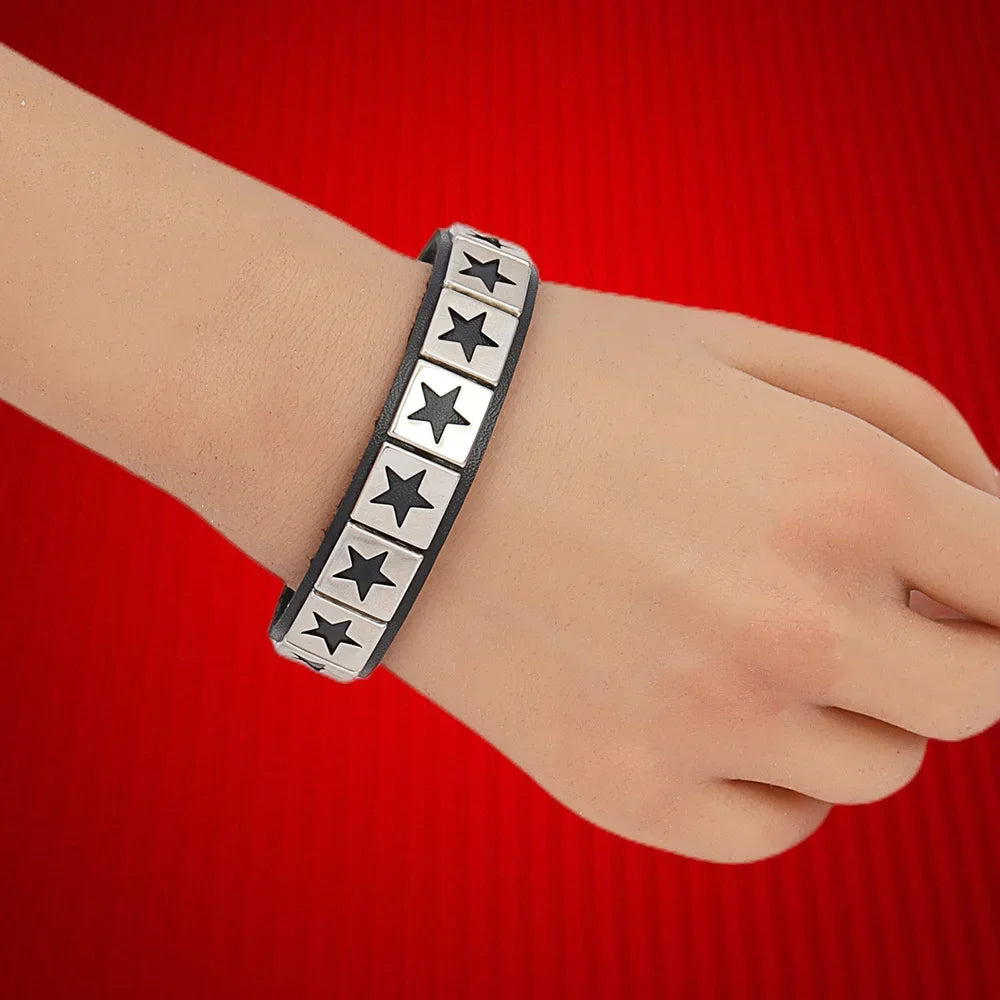 Punk Hip Hop Rock PU Leather Bracelet Unisex Trendy Chain Skull Pentagram Rivet Bracelet Party Jewelry Accessories