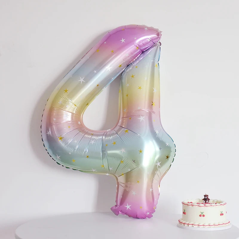 Digital Number Balloon, Aluminum Foil, Gradient Rainbow, Birthday Party, Wedding, Christmas Decoration, 40"