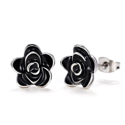 Huian Classic Camellia Flower Stud Earring Delicate Women Accessory  Daily Wearing Party Earring with White/Black Flower Jewelry