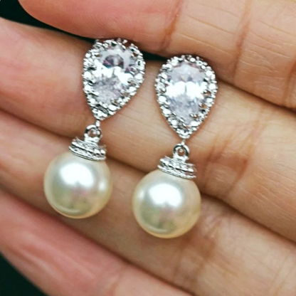 Luxury CZ Imitation Pearl Earrings for Women Silver Color Temperament Elegant Lady Earrings Wedding Party Fashion Jewelry