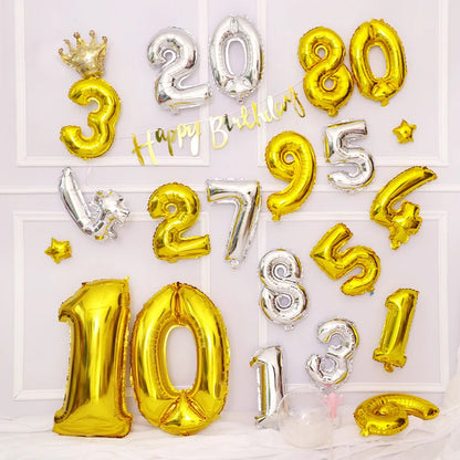 16/32/40inch Digital Foil Balloons Rose Gold Silver Gradient Number 0-9 Birthday Party Wedding Decoration Baby Shower Globos