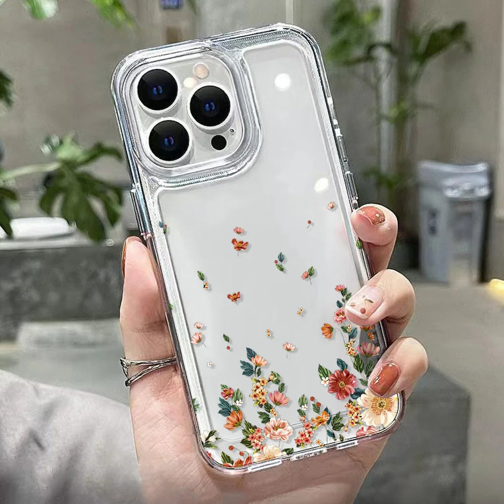 Flower Phone Case For iPhone 16 13 15 11 12 14 17 Pro Max Air 16E XS XR 7 8 SE Shockproof Transparent Cover Silicone Soft Fundas