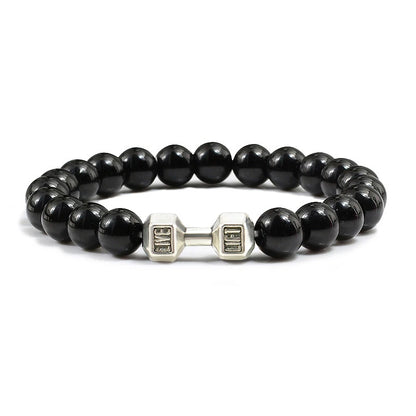 Gym Dumbbells Beads Bracelet Natural Stone Barbell Energy Weights Bracelets for Women Men Couple Pulsera Wristband Jewelry Gift