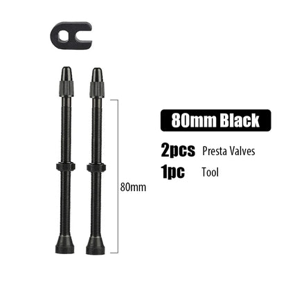 2pcs/bag Bicycle Bike Tubeless Presta Valves Stems Aluminium Alloy 40mm 44mm 48mm 60mm 80mm with Valve Core Removal Tool