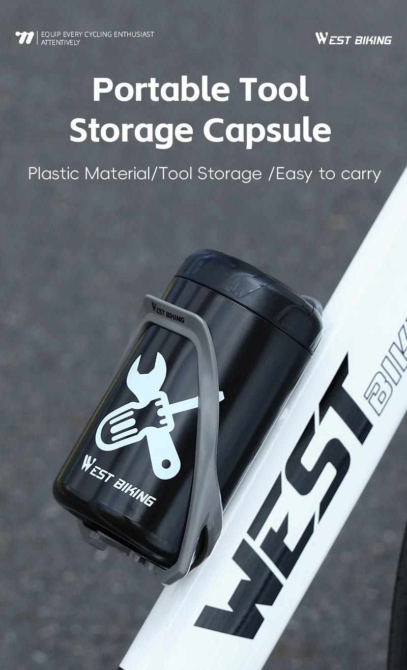 WEST BIKING Bicycle Repair Tool Storage Capsule Portable Waterproof Toolkit With Water Bottle Cage MTB Road Bike Accessories