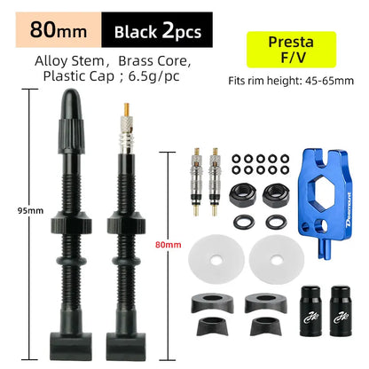 Deemount Presta Nipples Bicycle Tubeless Rim F/V Valves Anodized Aluminum Stem Brass Core Integrated Rectangle Base