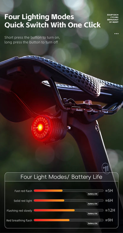 WEST BIKING Smart Brake Bike Tail Light Intelligent Type-C Charging Portable Safety Night Cycling Rear Light Bike Accessories