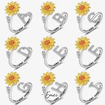 Anti Stress Anxiety Fidget Rings for Women Stainless Steel Sunflower Sun Star Spinner Ring Christmas Jewelry Gifts