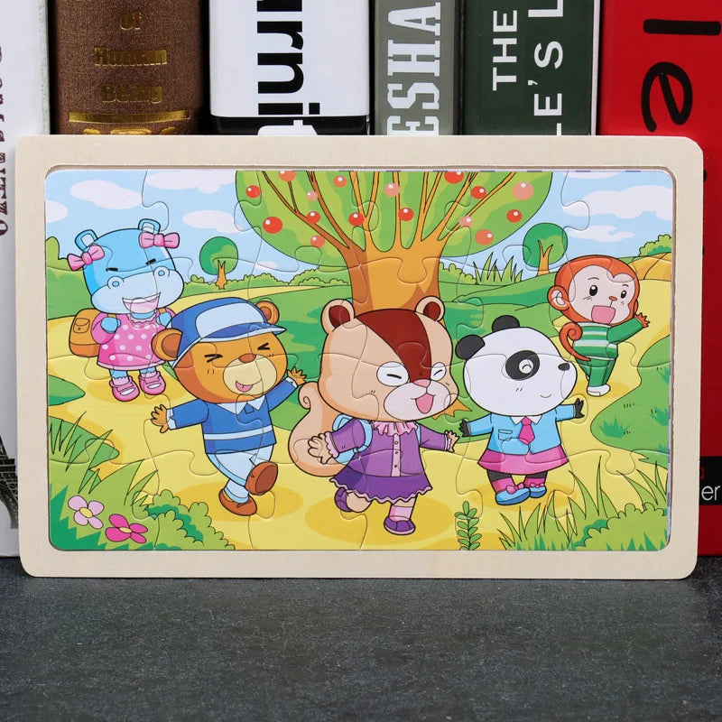 24 Pieces Wooden Puzzles Kids Cartoon Animal Wood Jigsaw Early Educational Learning Toys for Children GIFT