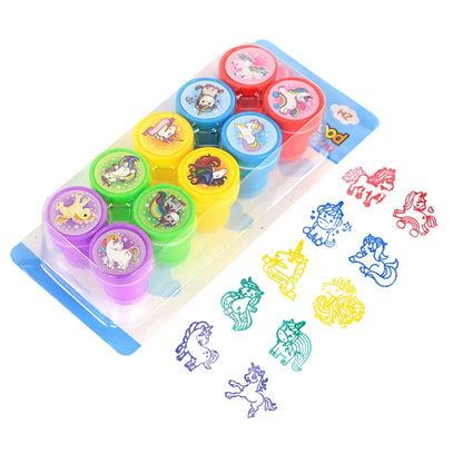 10pcs Cartoon Animal Unicorn Self-ink Stamps Toy Kids Birthday Party Favors Goodie Bag Pinata Fillers Boy Girl Christmas Gift
