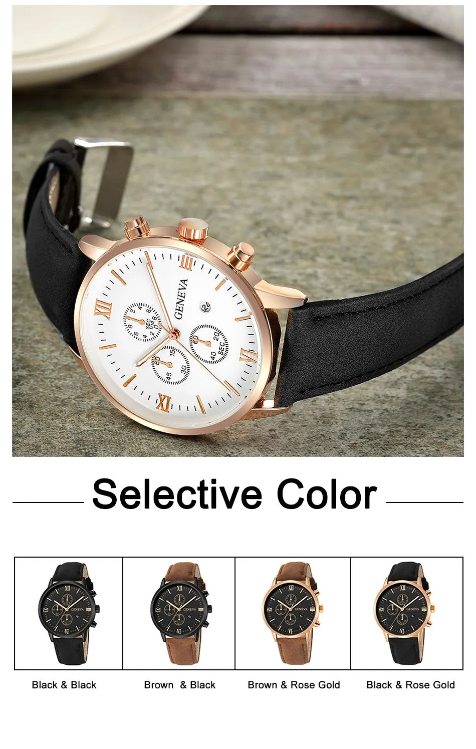 Mens Fashion Business Quartz Watch Fashion Fake Three Eye Six Pin Calendar Mens Watch Leather Belt Mens Watches