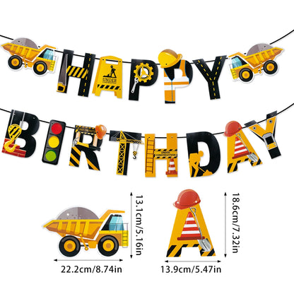 Construction happy Birthday Banner Tractor Truck Engineering vehicle pattern Garland Baby Boy One Year 1st Birthday Party Decor