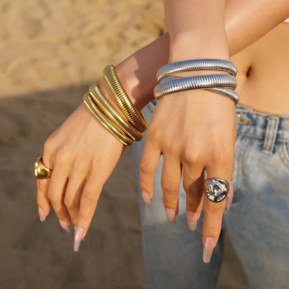 Stainless Steel Texture Flex Snake Chain Cuff Bracelet 18k Gold Plated Wide Bracelet Bangle Fashion Jewelry Women Gifts