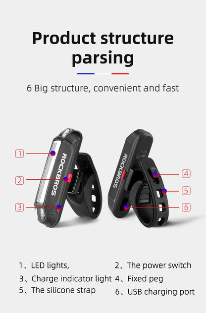 ROCKBROS Bike Tail Light Waterproof Seatpost Warning Bicycle Rear Light MTB Road LED Lamp Tailight USB Charging Cycling Light