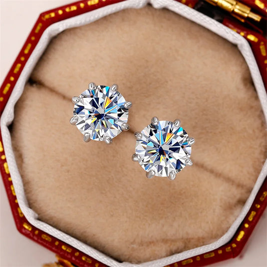 Exquisite 8 Claw Setting CZ Stud Earrings for Women Silver Color Crystal Earrings Simple and Elegant Female Ear Jewelry