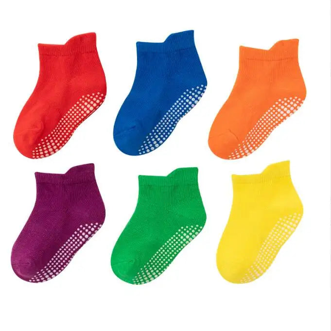 6/12 Pairs/lot 0-5 Yrs Cotton Children's Anti-slip Boat Socks For Boys Girl Low Cut Floor Kid Sock With Rubber Grips Polka dot