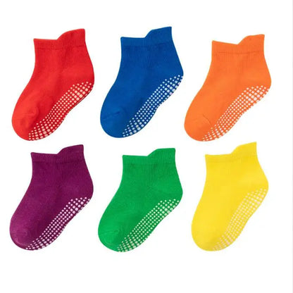 6/12 Pairs/lot 0-5 Yrs Cotton Children's Anti-slip Boat Socks For Boys Girl Low Cut Floor Kid Sock With Rubber Grips Polka dot