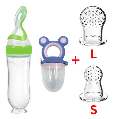 4Pcs Baby Feeding Bottle with Fruit Pacifier Set Baby Spoon Bottle Toddler Fresh Vegetable Fruit Feeder Kids Feeding Supplies