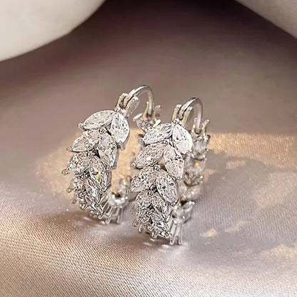 Luxury Trendy Marquise Cubic Zirconia Hoop Earrings for Women Sparking Silver Color Female Earrings Wedding Party Jewelry