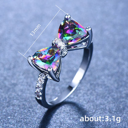 Personality Multi-colored CZ Bow Rings for Women Fancy Bride Wedding Ceremony Party Finger-ring Nice Gift Fashion Jewelry