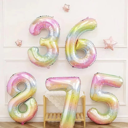 1pc 40inch Pastel Rainbow Number Foil Balloons Star Sky Gradient Digital Balloon Kids  Birthday Party Decorations Helium Ball